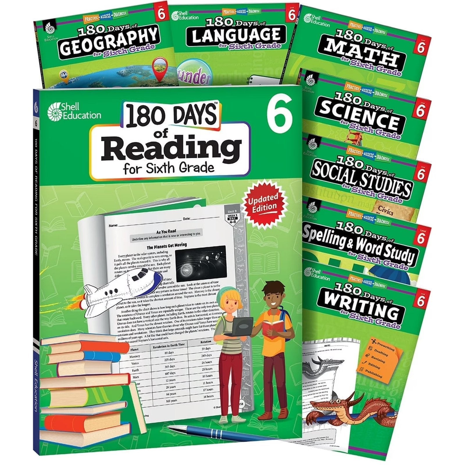 180 Days The Ultimate 6th Grade Skill-Building Bundle: 180 Days of Practice for Reading 2nd Edition, Writing, Spelling, Language, Science, Math, Social Studies, and Geography