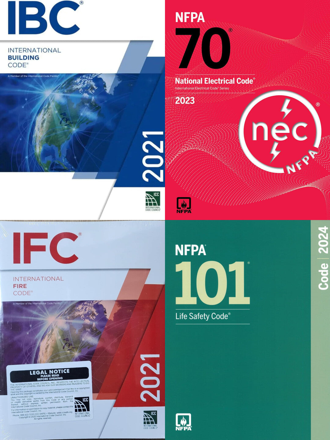 Building, Life, Electrical & Fire Code Essentials Bundle || IBC 2021, IFC 2021, NEC 2023, NFPA 101 2024 – Full Code Compliance 4 BookSet - bestbooksdeals